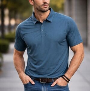 FIELD & STREAM Navy Blue Snap Front Polo Shirt Top Sz L